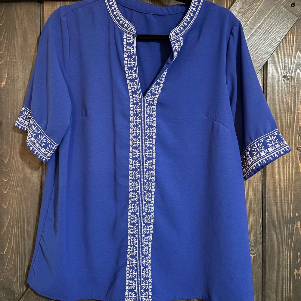 Embroidered Blue Women's Top
